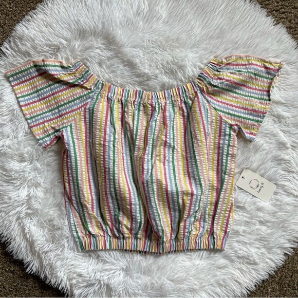 Trendy JS Crop Top Striped Multicolor New Womens Size Small - Picture 2 of 7